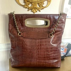 Liz Claiborne Bag Tote Purse Brown Faux Crocodile Leather